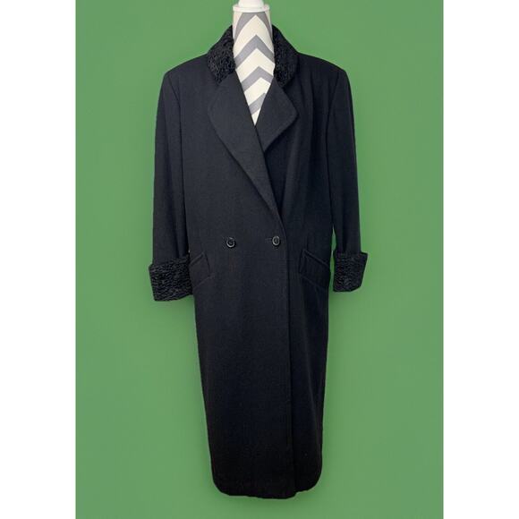 Fitz-Wright Women’s 14 Black Wool Blend Long Overcoat w/ Faux Fur Collar - Picture 1 of 9